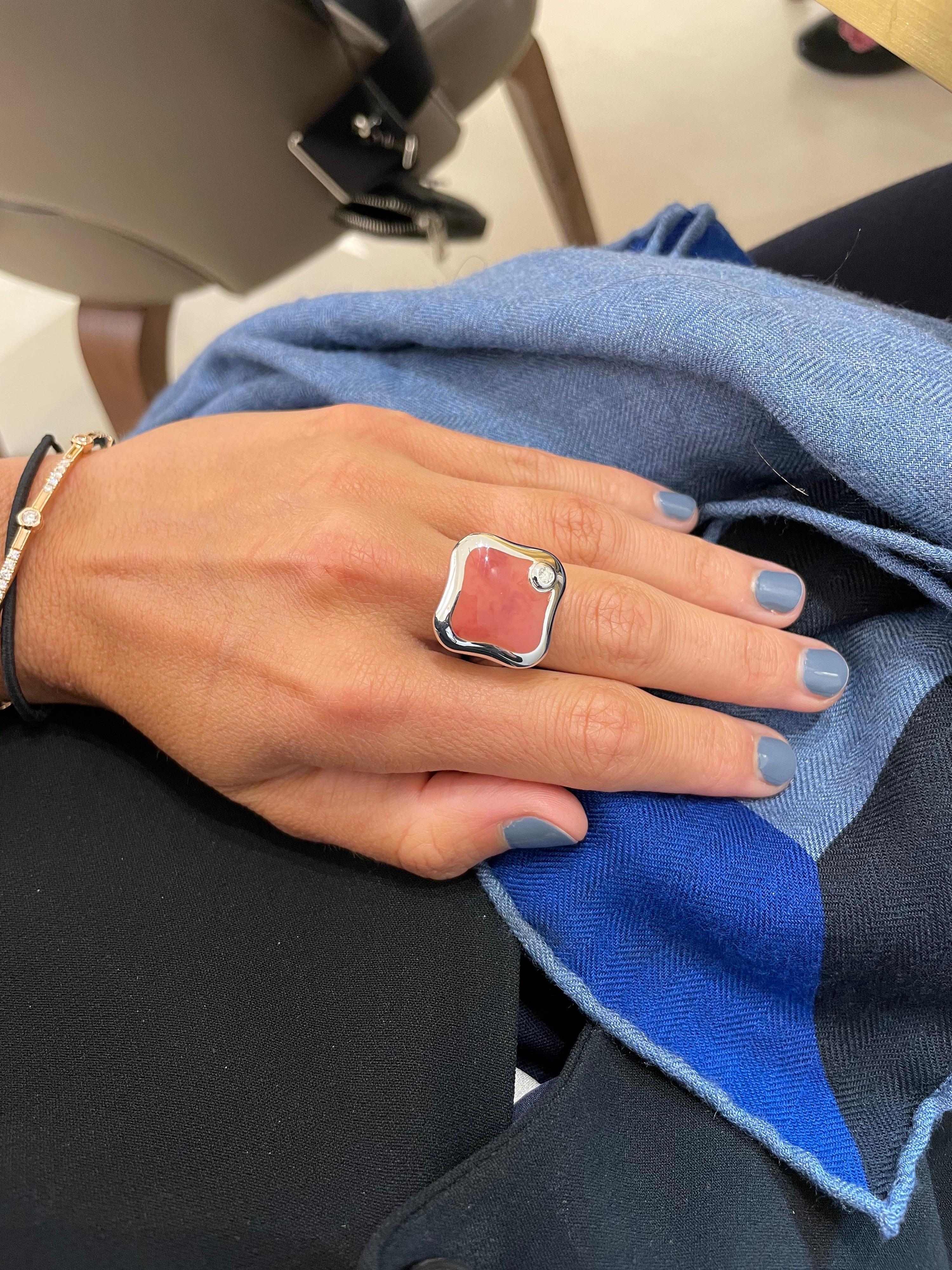 Fiori-Ring aus 18 Karat Weißgold mit roter Emaille und Diamant der Nouvelle Bague im Angebot 1