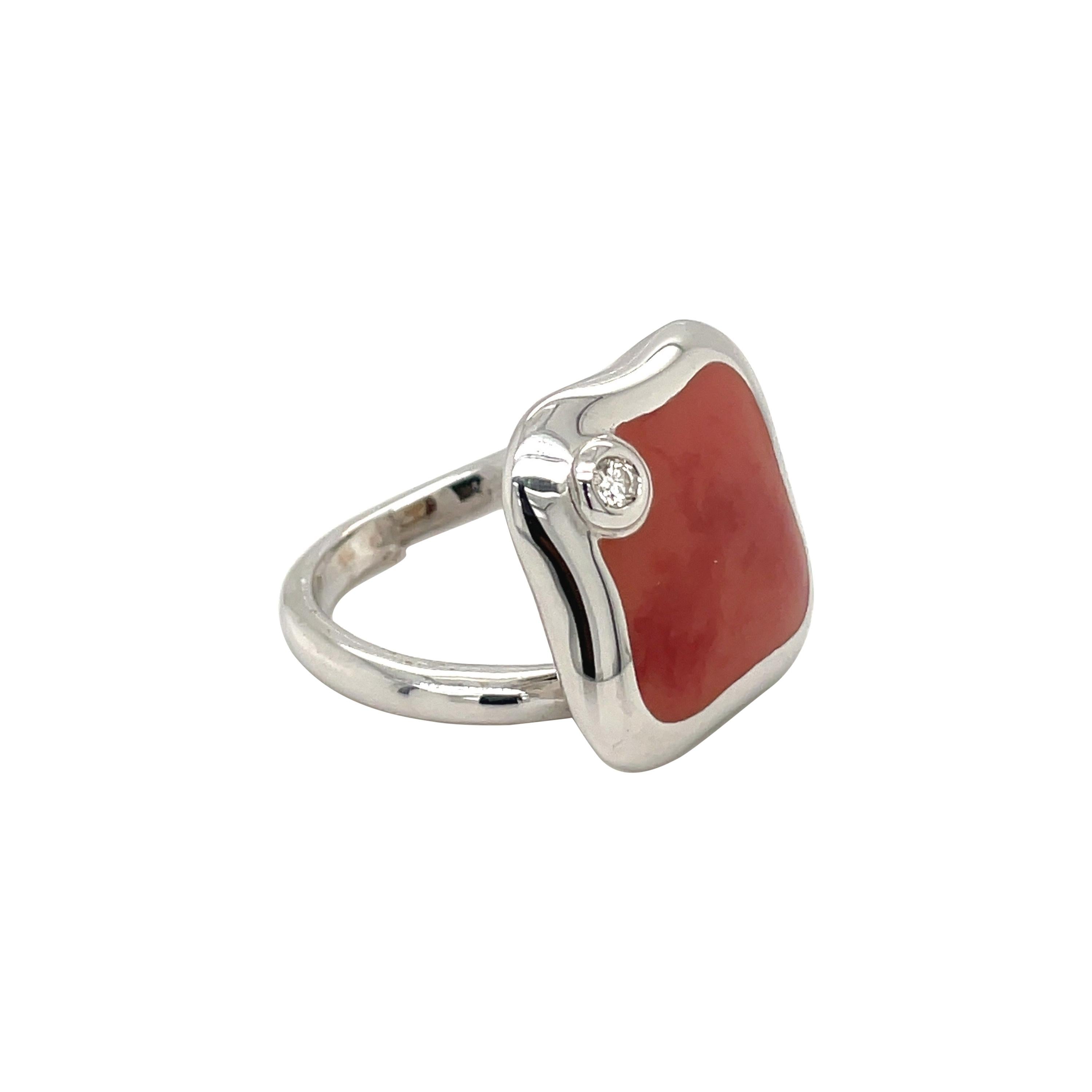 La Nouvelle Bague 18kt White Gold Fiori Ring with Red Enamel and Diamond