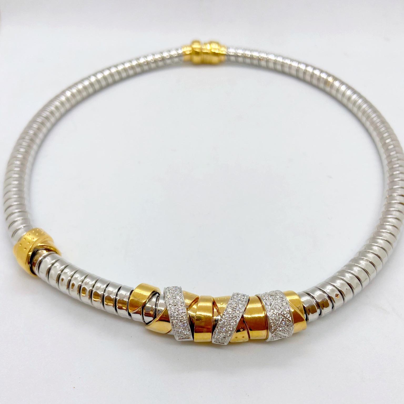 La Nouvelle Bague 18KT White & Rose Gold Tubogas Necklace with .74ct. Diamonds In New Condition For Sale In New York, NY