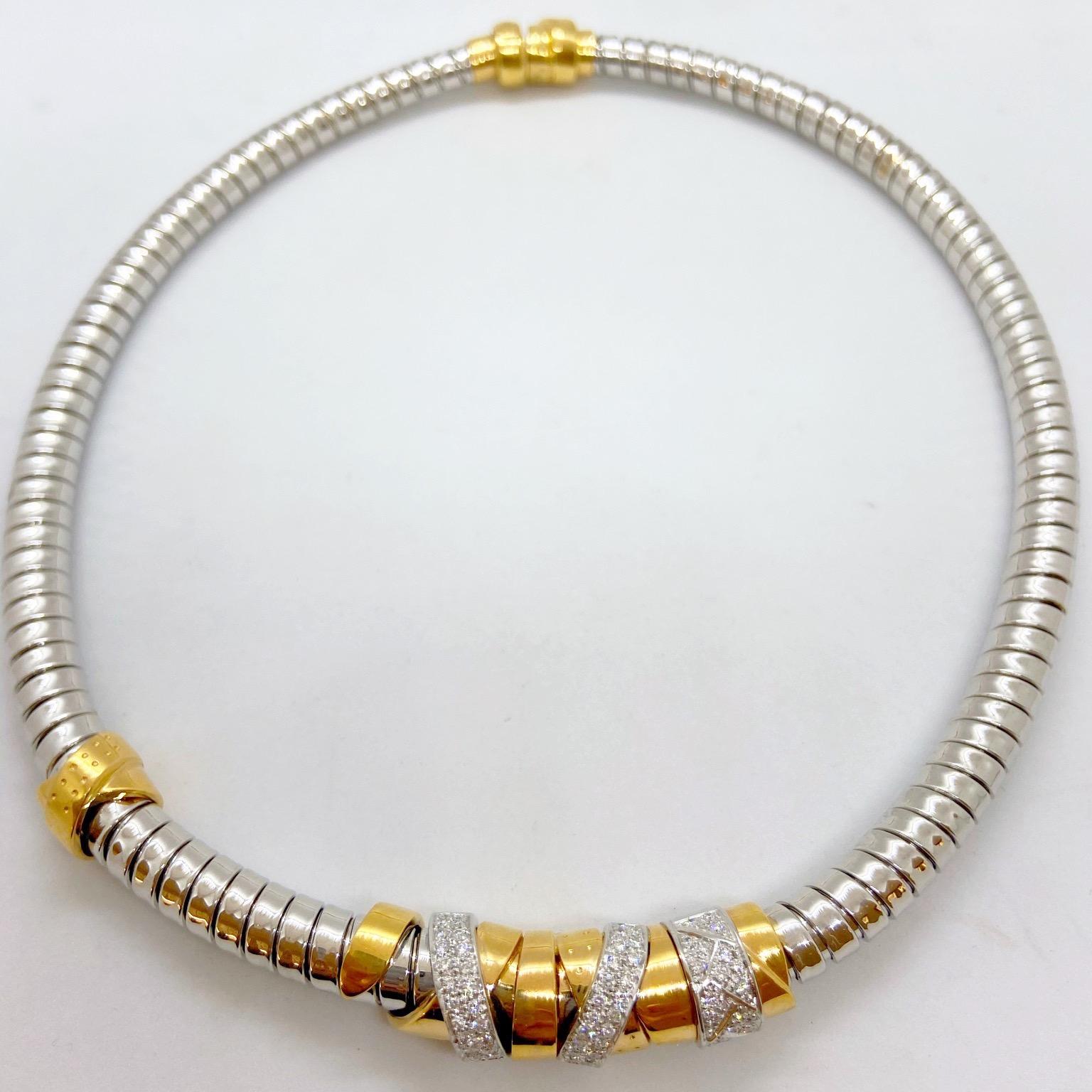 Women's or Men's La Nouvelle Bague 18KT White & Rose Gold Tubogas Necklace with .74ct. Diamonds For Sale