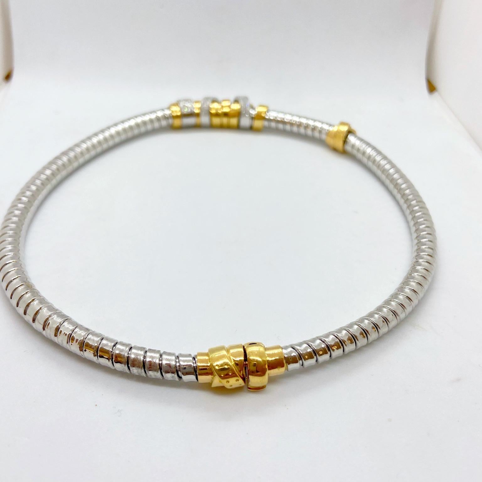 La Nouvelle Bague 18KT White & Rose Gold Tubogas Necklace with .74Ct. Diamonds In New Condition In New York, NY