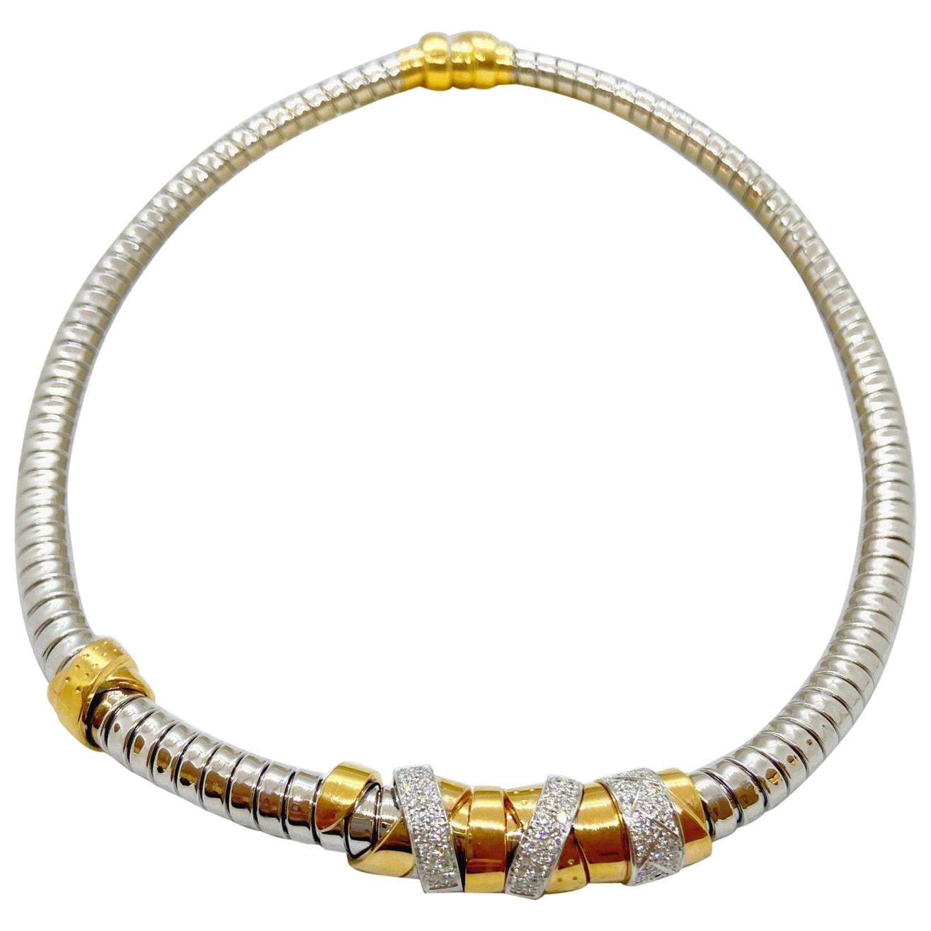 La Nouvelle Bague 18KT White 
Rose Gold Tubogas Necklace with .74ct. Diamonds