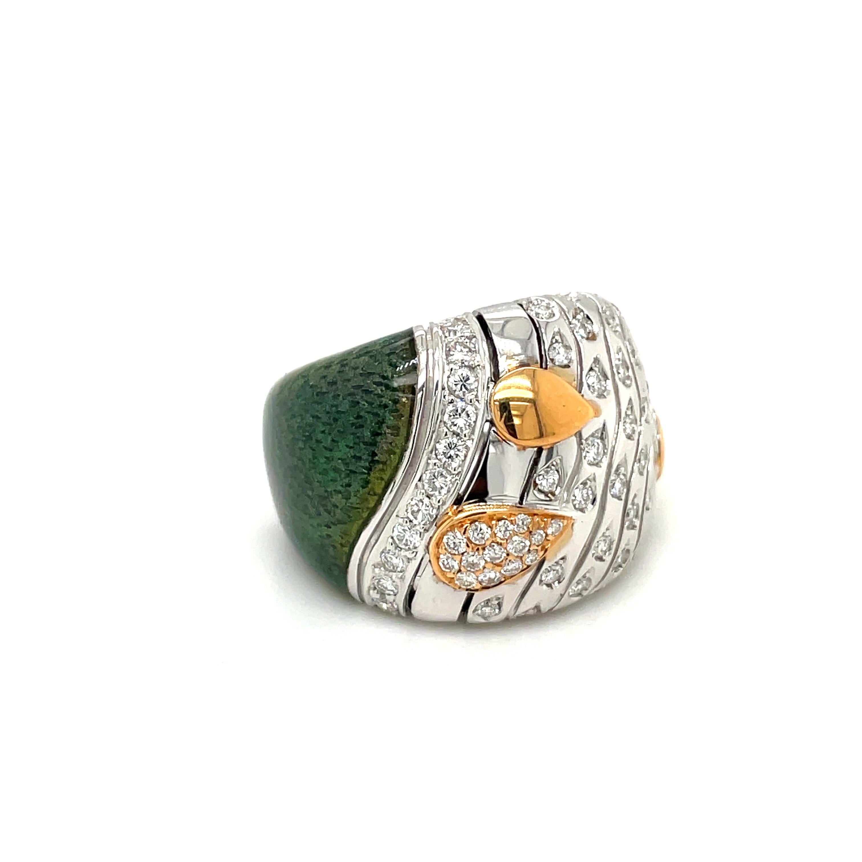 La Nouvelle Bague 18kt White/Rose Gold with .90ct. Diamond & Enamel In New Condition For Sale In New York, NY
