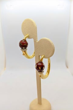 La Nouvelle Bague 18KT Yellow Gold Hoop Earrings with Burgundy Enamel & Diamonds