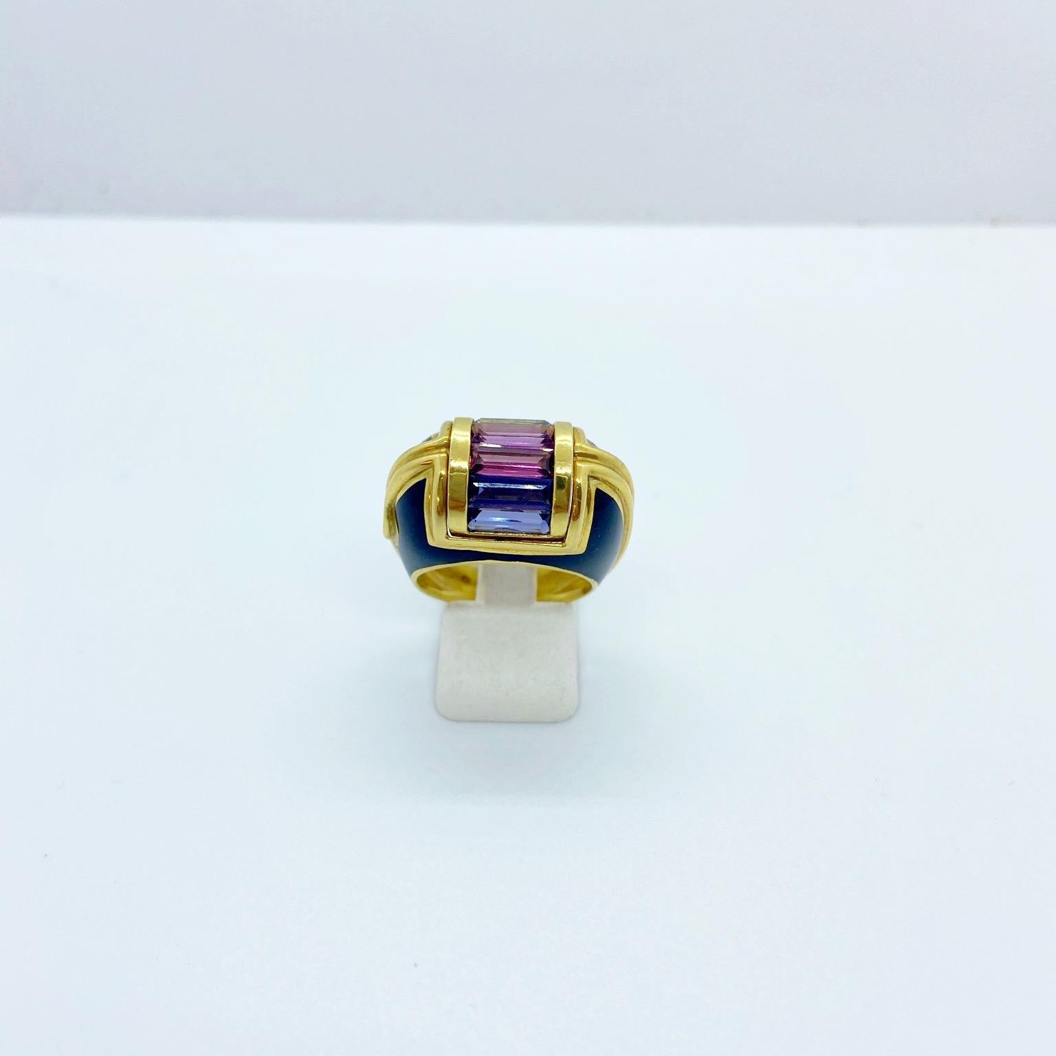 Modern La Nouvelle Bague 18 Karat Yellow Gold Ring with Enamel and Semi Precious Stones For Sale