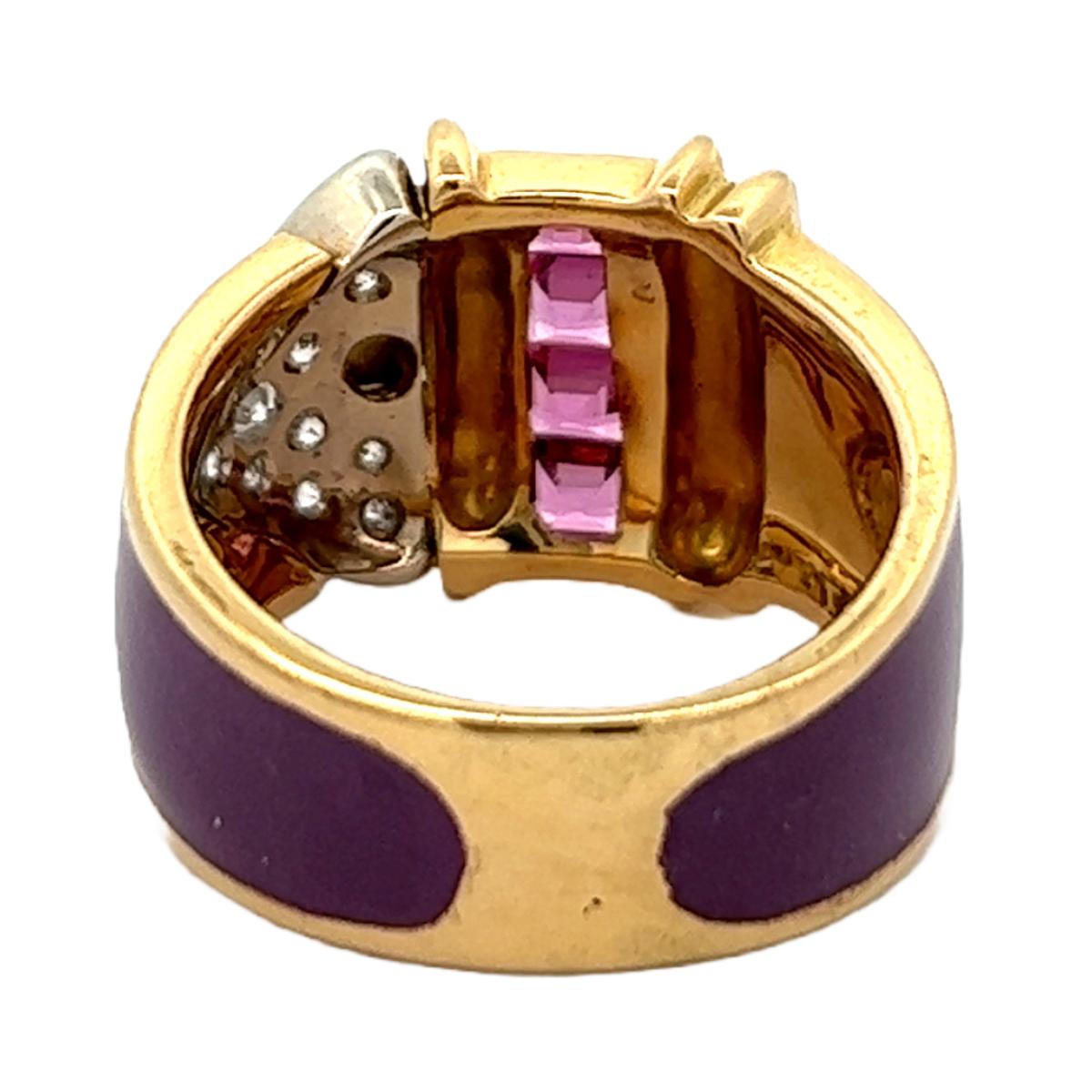 Women's or Men's La Nouvelle Bague Amythest Purple Enamel 18k Yellow Gold Belt Buckle Ring