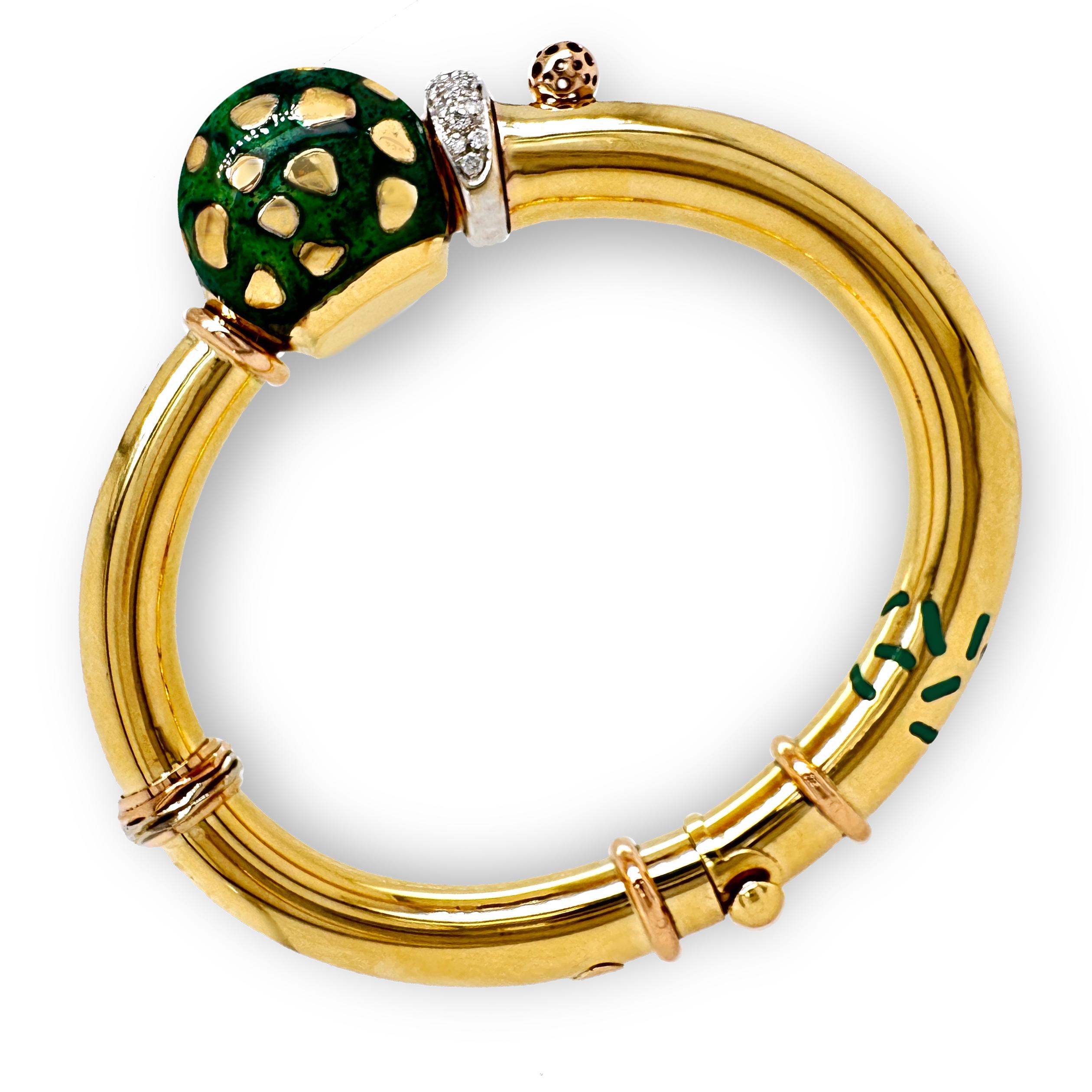 Brilliant Cut La Nouvelle Bague Bangle with Diamonds and Enamel Ball in 18K Gold & Sterling For Sale