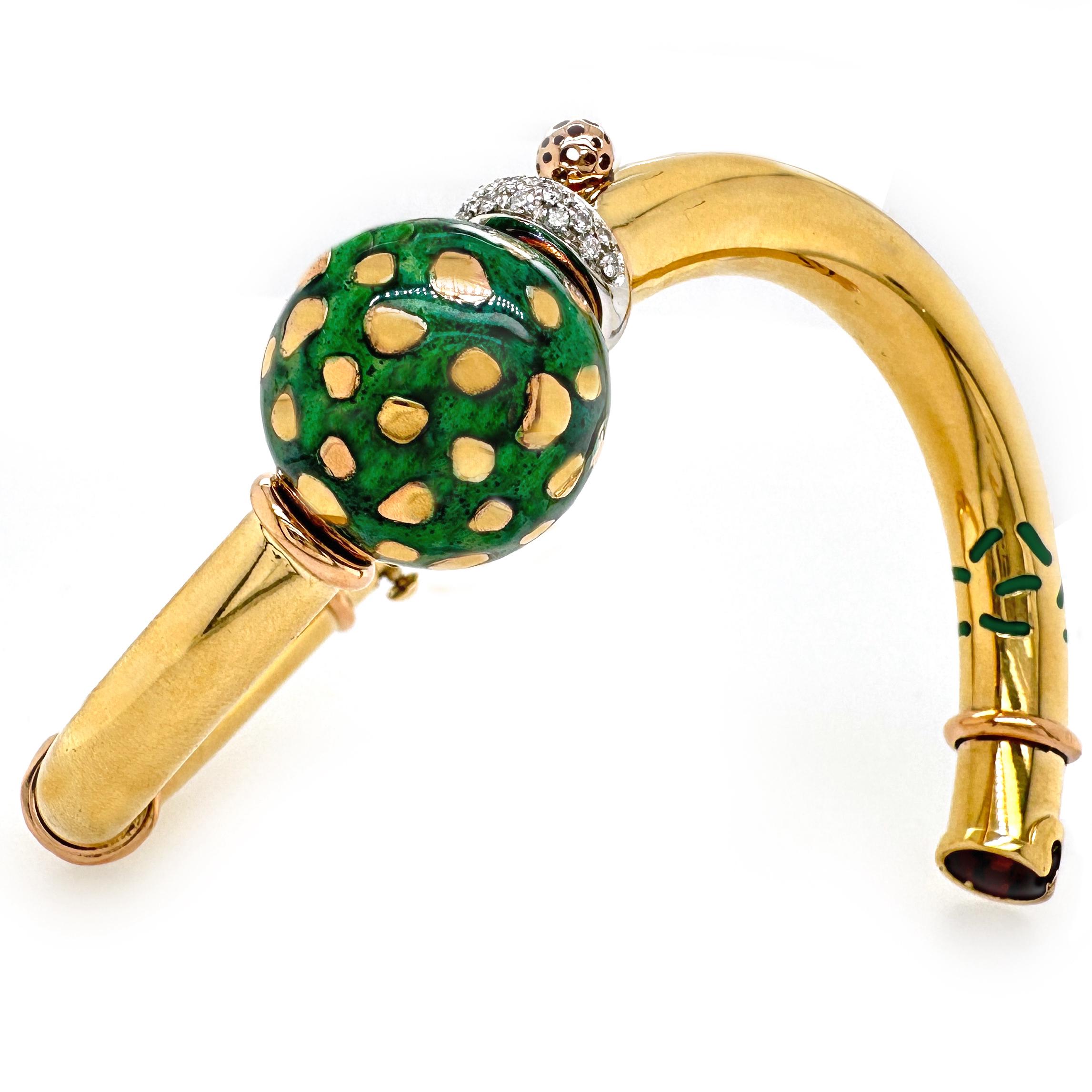 La Nouvelle Bague Bangle with Diamonds and Enamel Ball in 18K Gold & Sterling In Excellent Condition For Sale In Sherman Oaks, CA