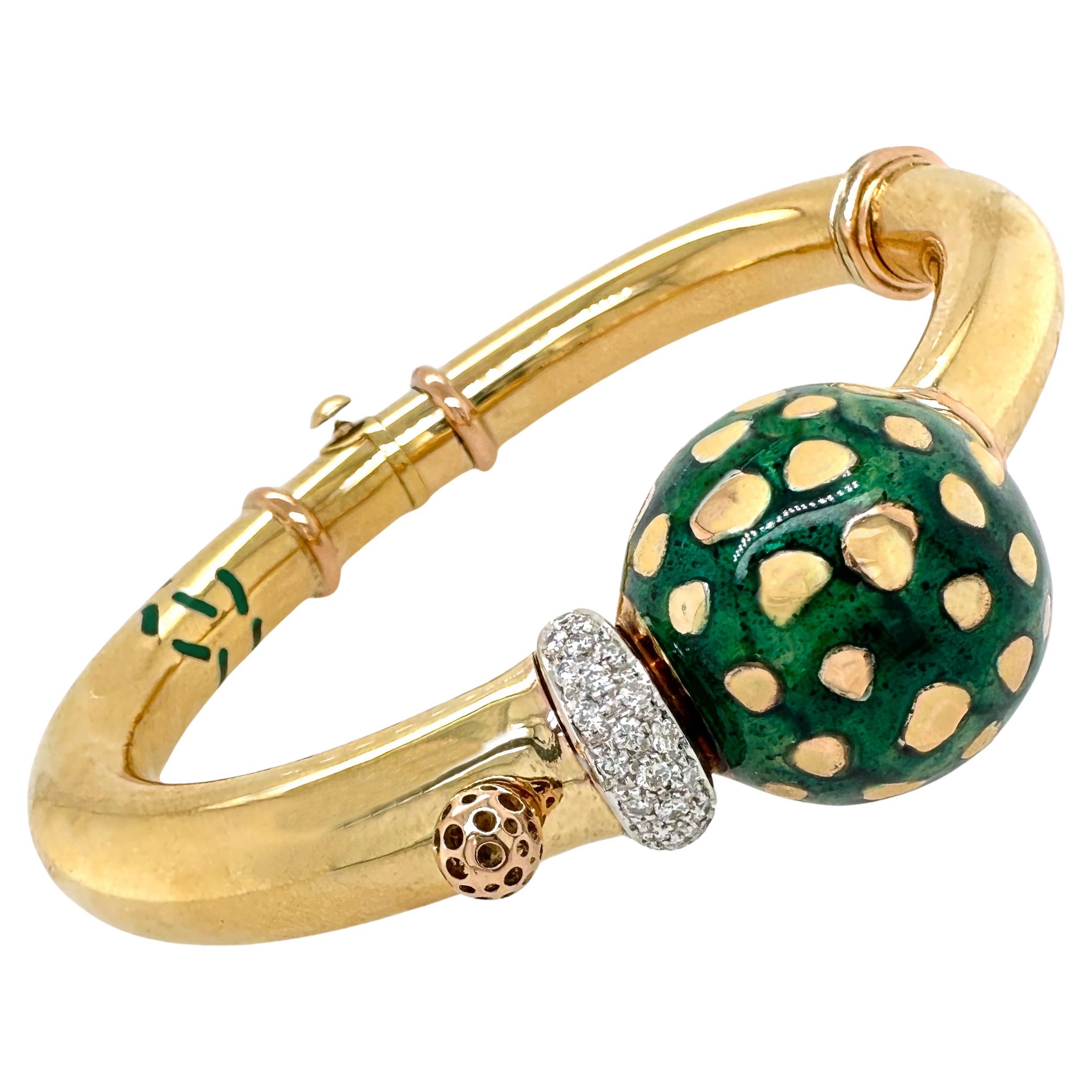 La Nouvelle Bague Bangle with Diamonds and Enamel Ball in 18K Gold & Sterling
