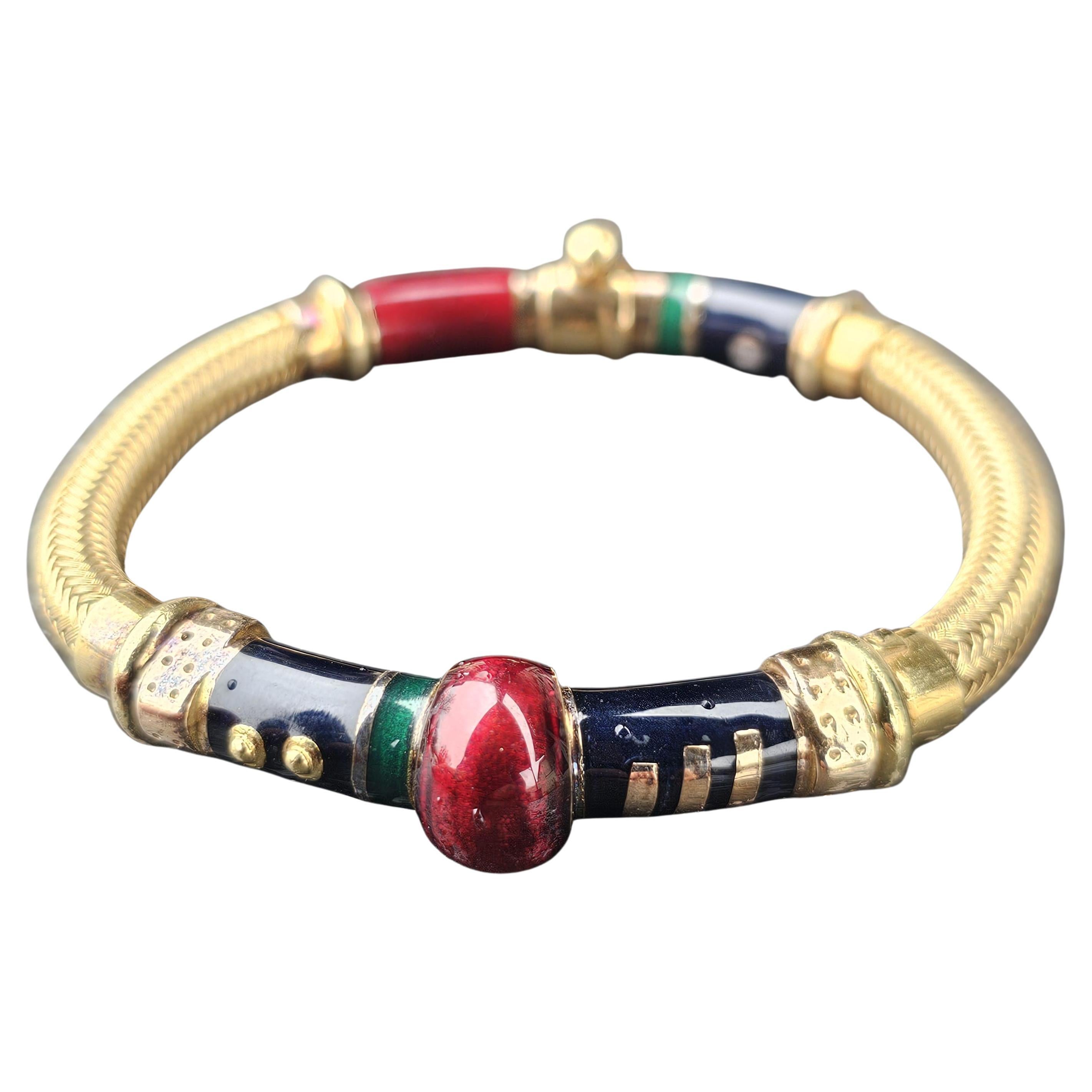 La Nouvelle Bague Bracelet Bangle 18k Yellow gold 925 silver Enamel Blue Red