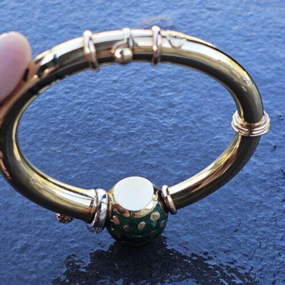 Round Cut La Nouvelle Bague Bracelet OnLY 18k Gold Diamond Green Enamel Sterling For Sale
