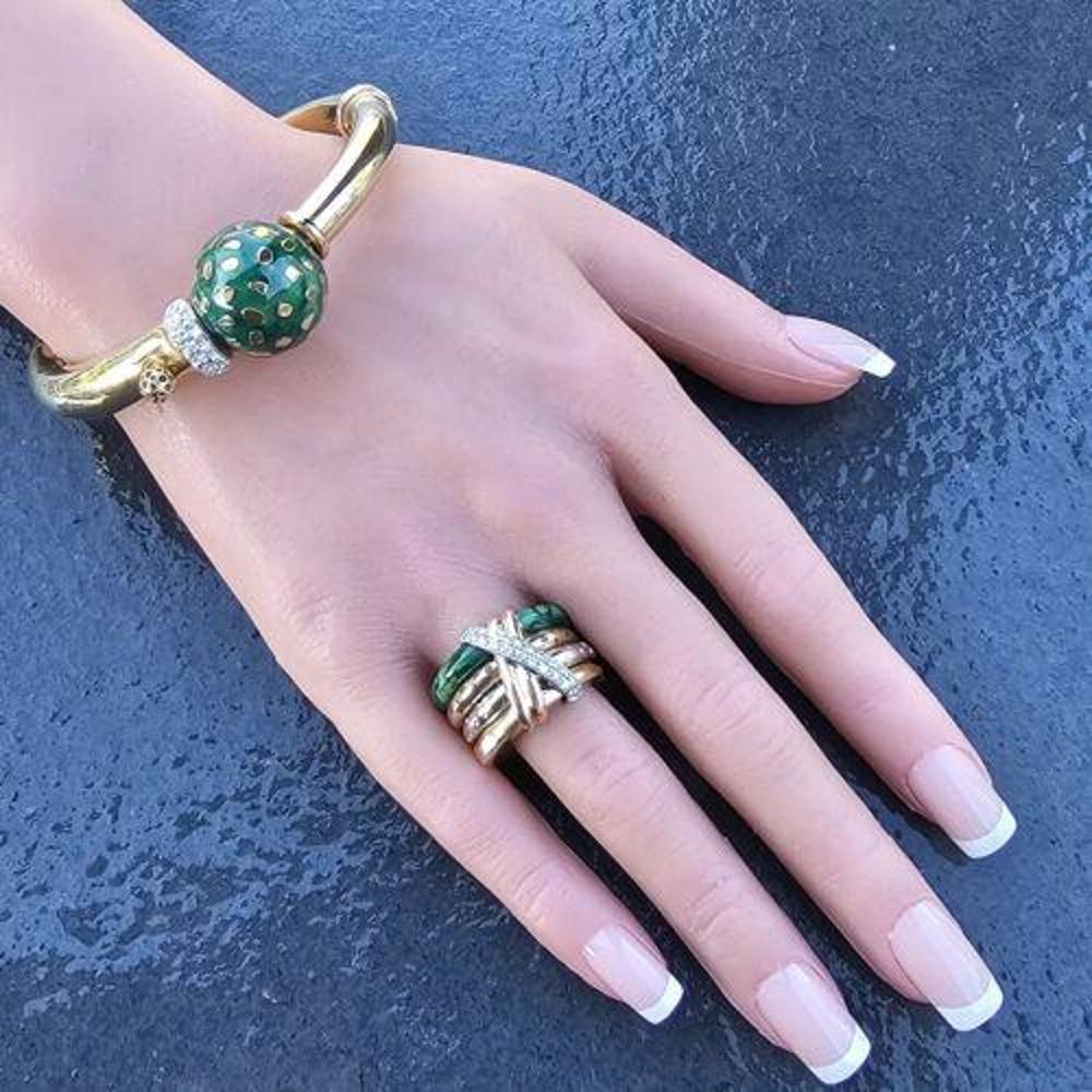 Women's La Nouvelle Bague Bracelet OnLY 18k Gold Diamond Green Enamel Sterling For Sale