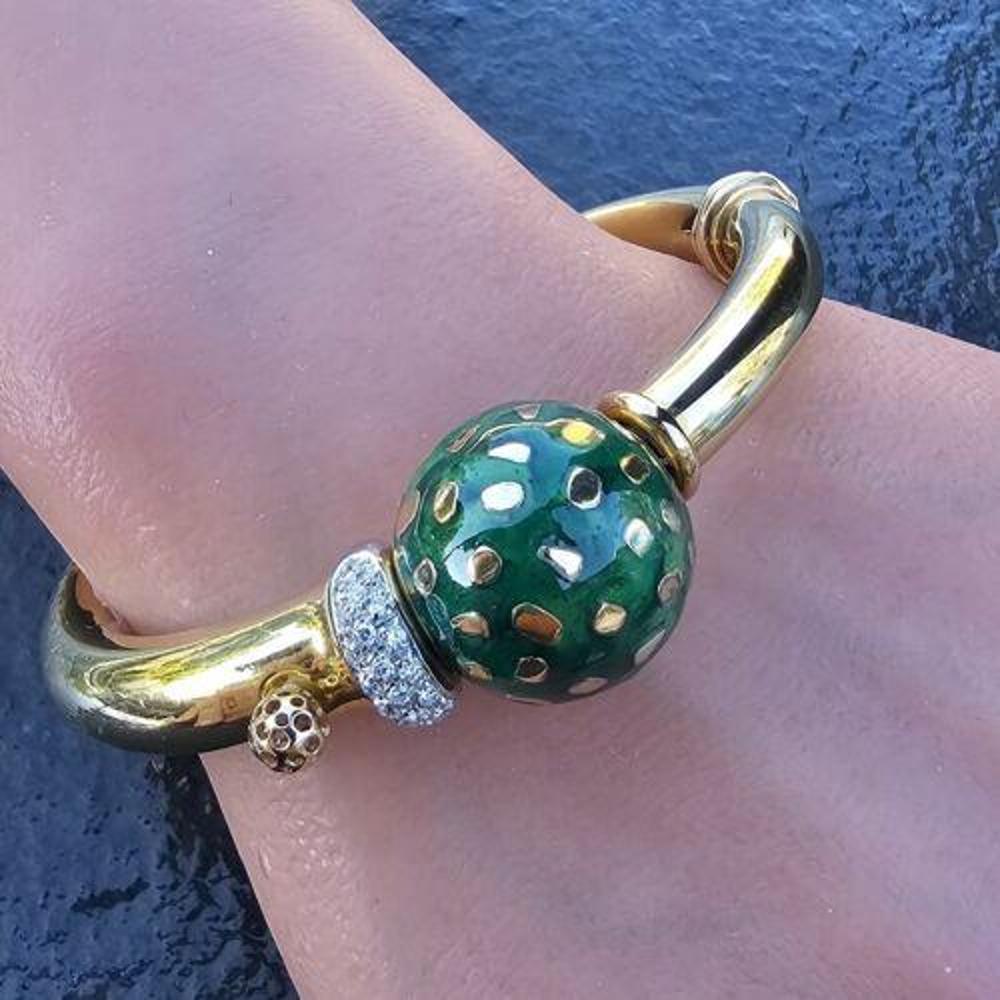 La Nouvelle Bague Bracelet OnLY 18k Gold Diamond Green Enamel Sterling For Sale 1