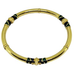La Nouvelle Bague Classic Bangle in 18 Karat Gold Blue and Green Enameled