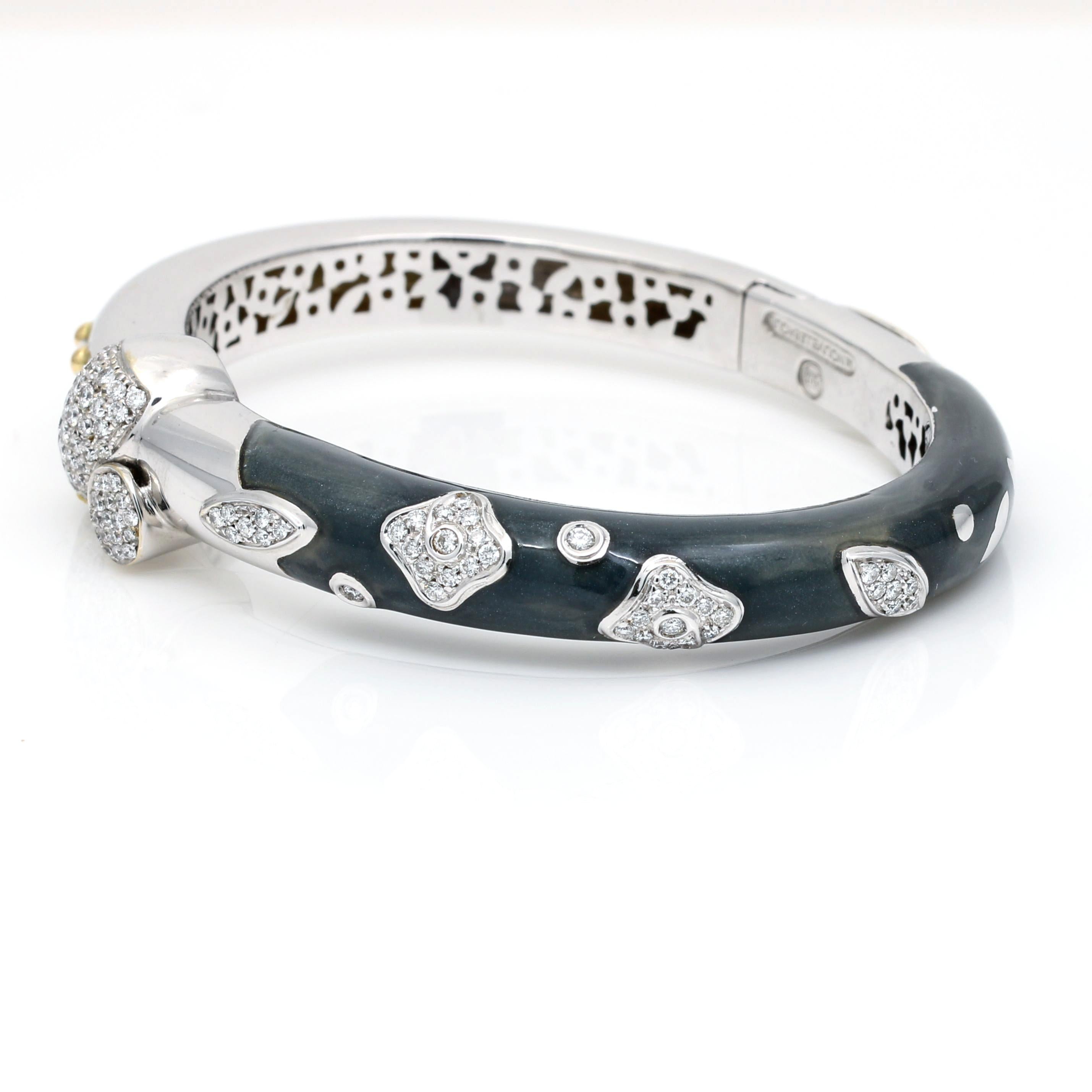 La Nouvelle Bague Diamant-Armreif aus 18 Karat Weißgold mit grauer Emaille im Zustand „Hervorragend“ im Angebot in Boca Raton, FL
