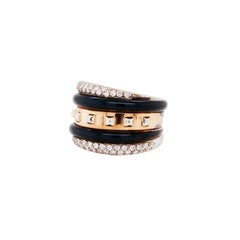 La Nouvelle Bague Diamond & Black Enamel 18 Carat Gold Wide Band Cocktail Ring