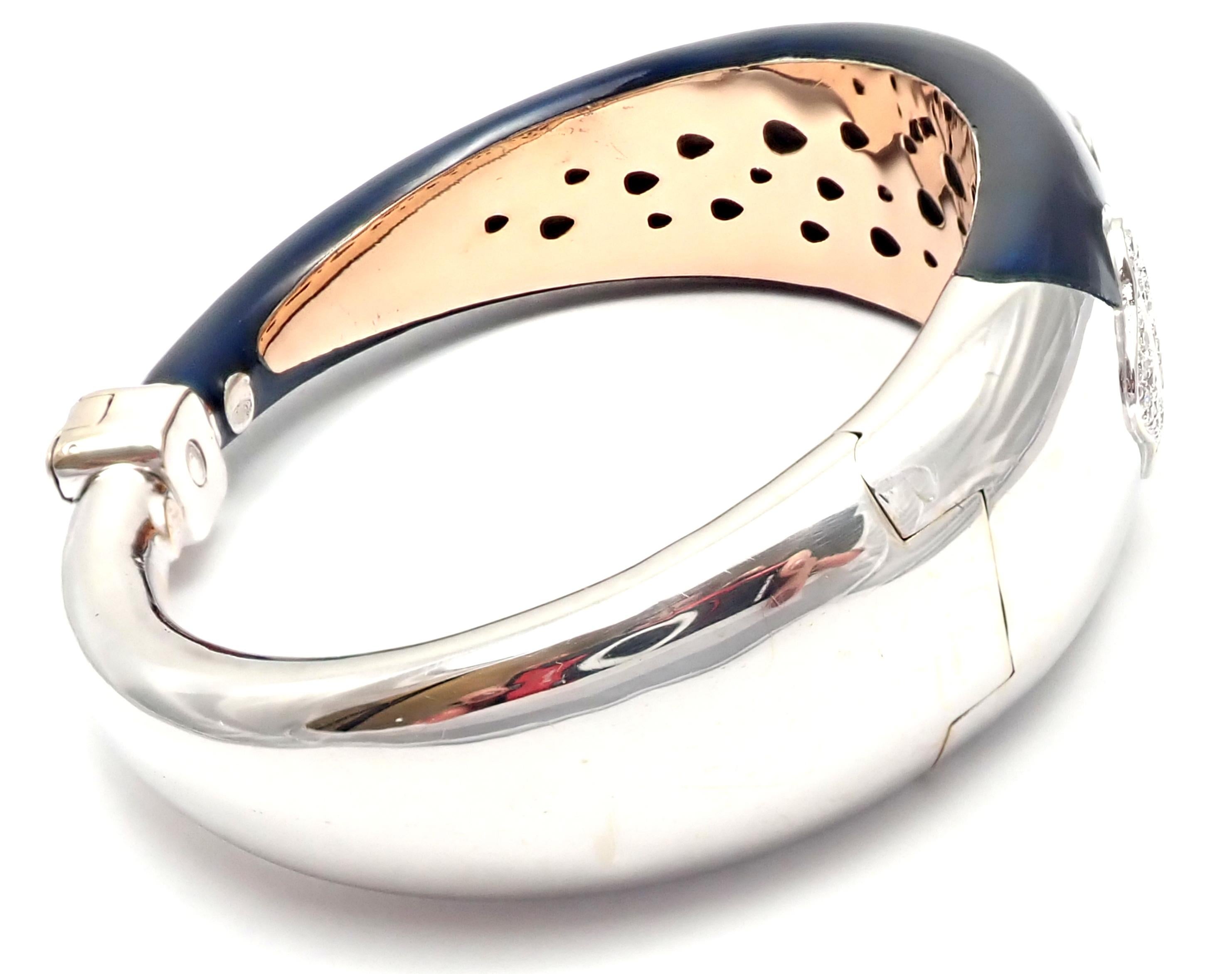 La Nouvelle Bague Diamond Enamel White Gold Bangle Bracelet In Excellent Condition In Southampton, PA