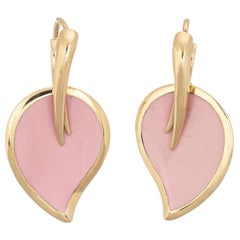 La Nouvelle Bague Earrings Pink Enamel Leaf Estate 18 Karat Gold Fine Jewelry