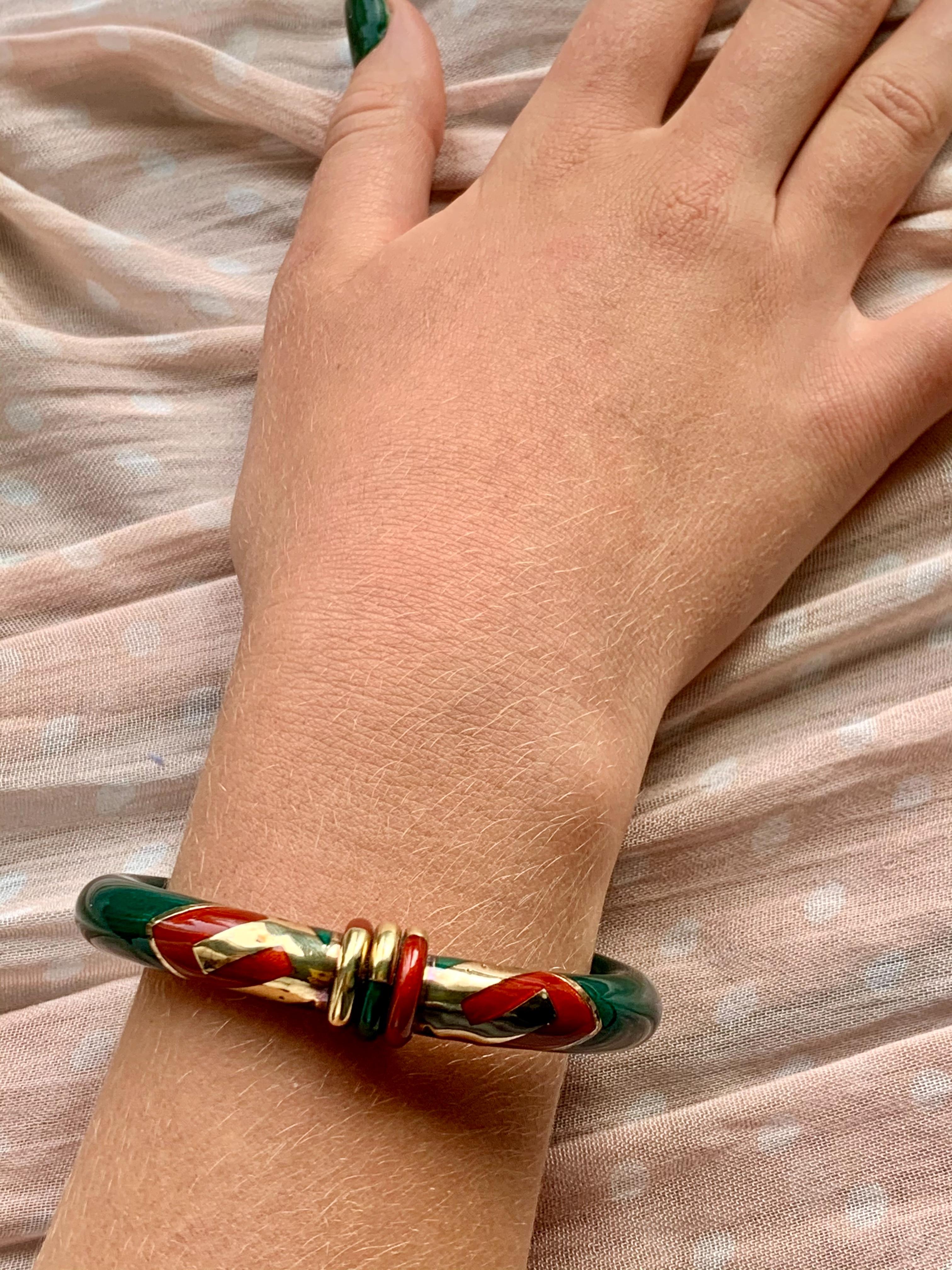 Women's La Nouvelle Bague Enamel and 18 Karat Yellow Gold and Sterling Silver Bangle