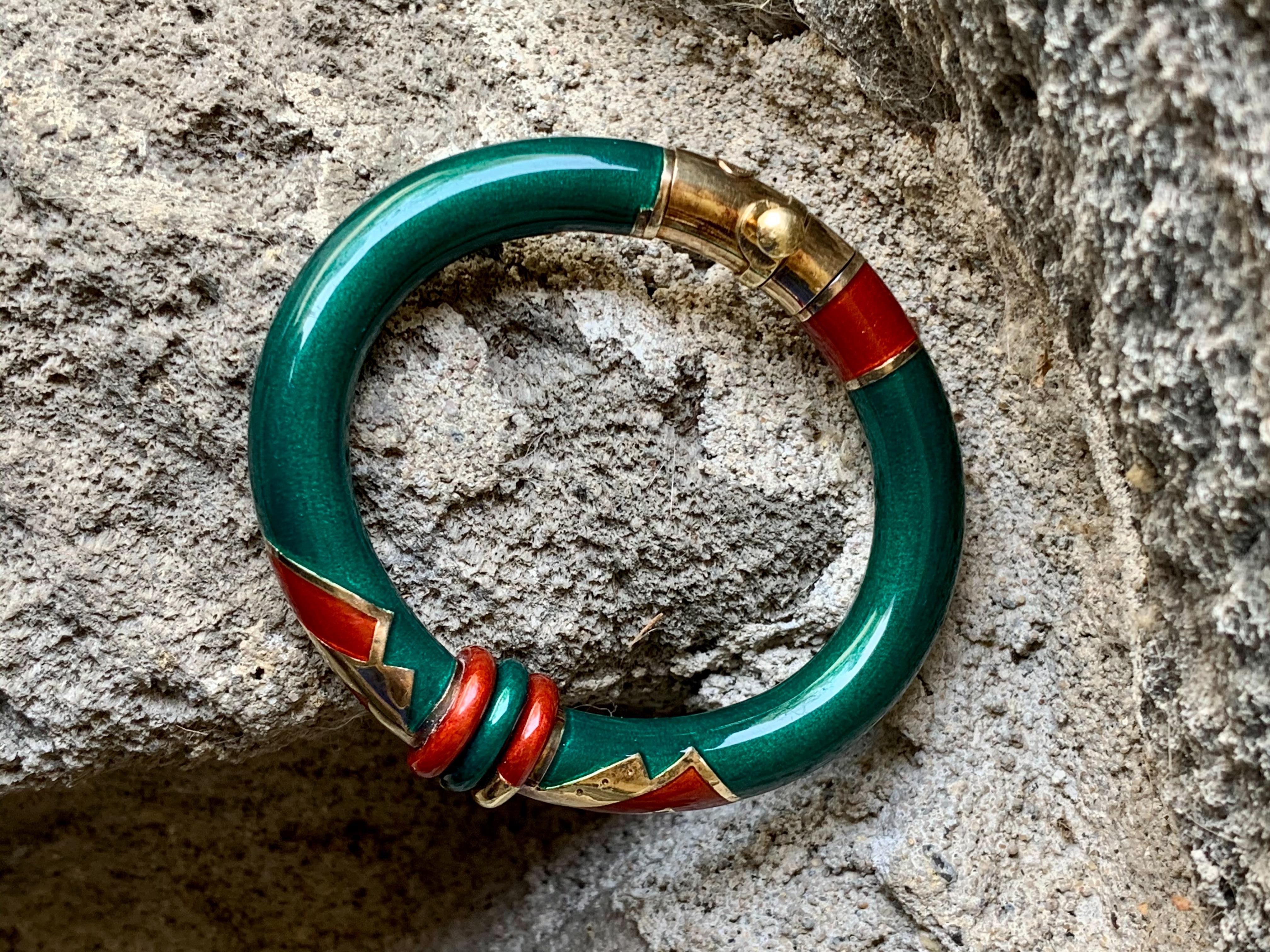 La Nouvelle Bague Enamel and 18 Karat Yellow Gold and Sterling Silver Bangle 2