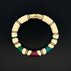 LA NOUVELLE BAGUE Bracelet jonc tube fantaisie vintage en or et acier émaillé