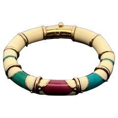 LA NOUVELLE BAGUE Enamel Gold and Steel Vintage Tube Statement Bangle Bracelet