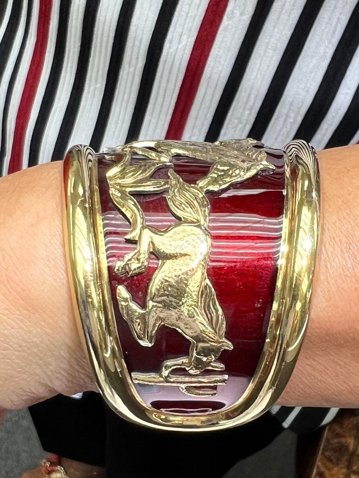 La Nouvelle Bague Equestrian Enamel Gold Sterling Cuff Bracelet 6