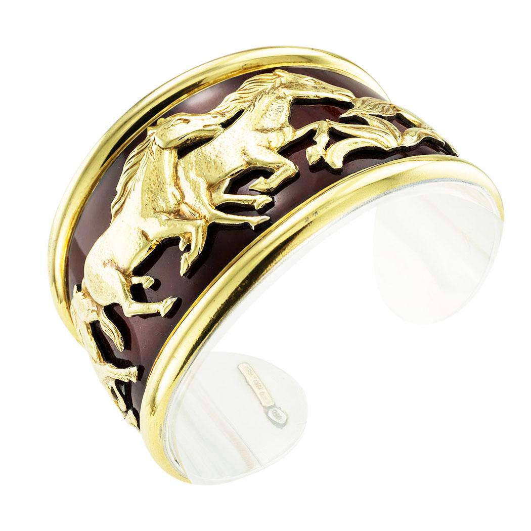 Women's La Nouvelle Bague Equestrian Enamel Gold Sterling Cuff Bracelet