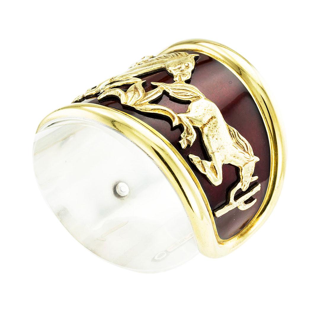 La Nouvelle Bague Equestrian Enamel Gold Sterling Cuff Bracelet 1