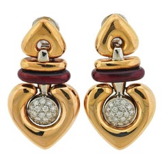La Nouvelle Bague Gold Diamond Red Enamel Earrings