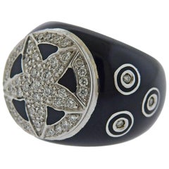 La Nouvelle Bague Gold Silver Diamond Black Enamel Dome Ring