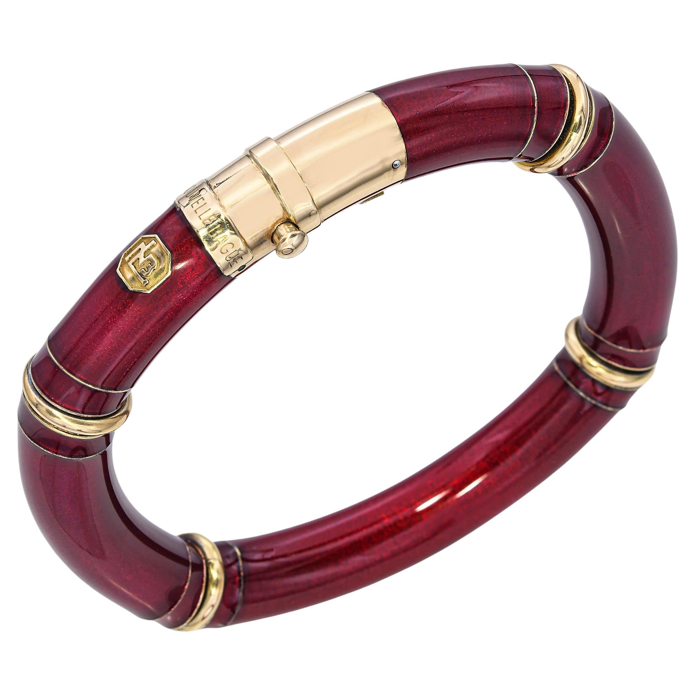 La Nouvelle Bague Red Enamel 
18k Yellow Gold Bangle Bracelet For Sale