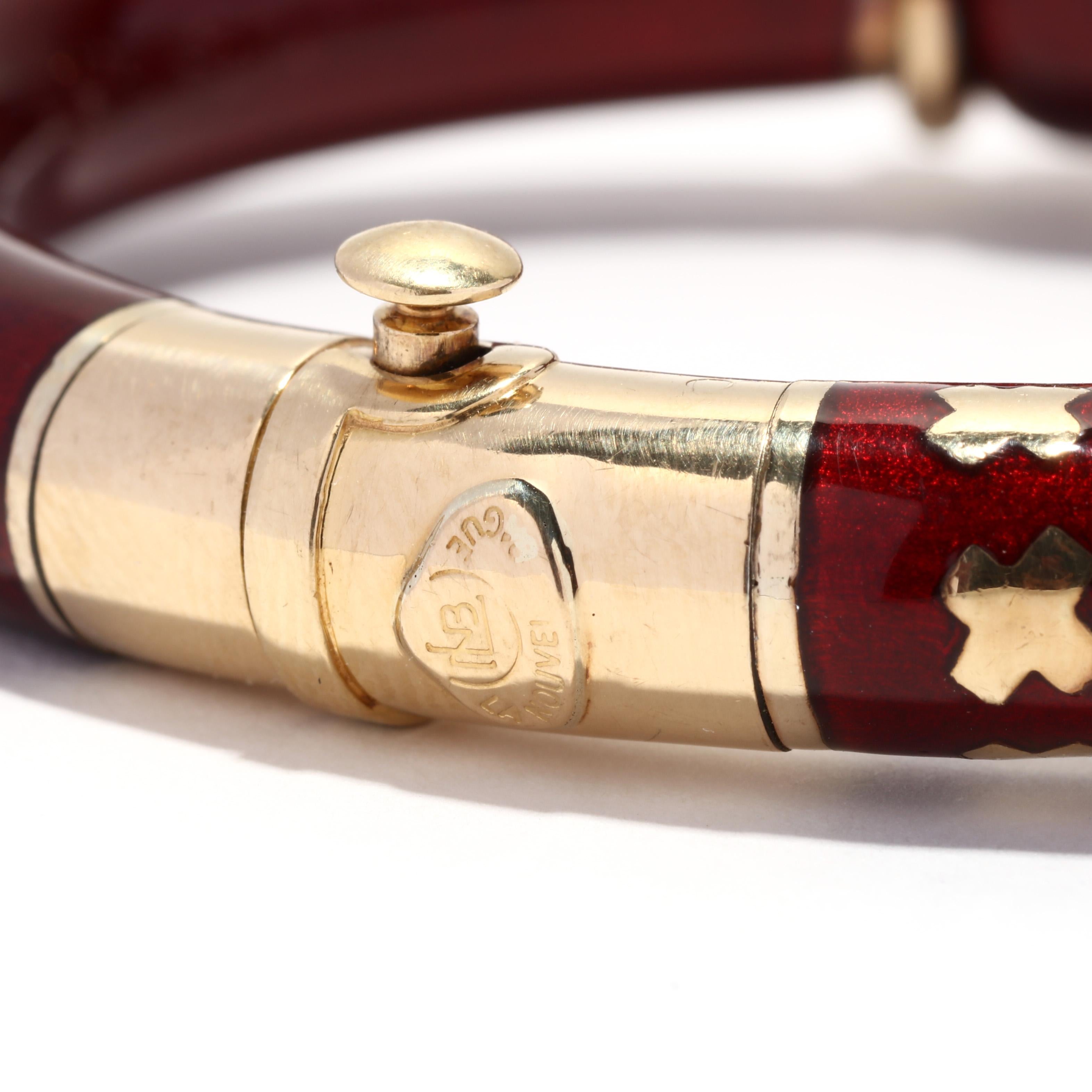 La Nouvelle Bague Red Enamel Bangle Bracelet, 18K Gold, Sterling Silver Vermeil In Good Condition In McLeansville, NC