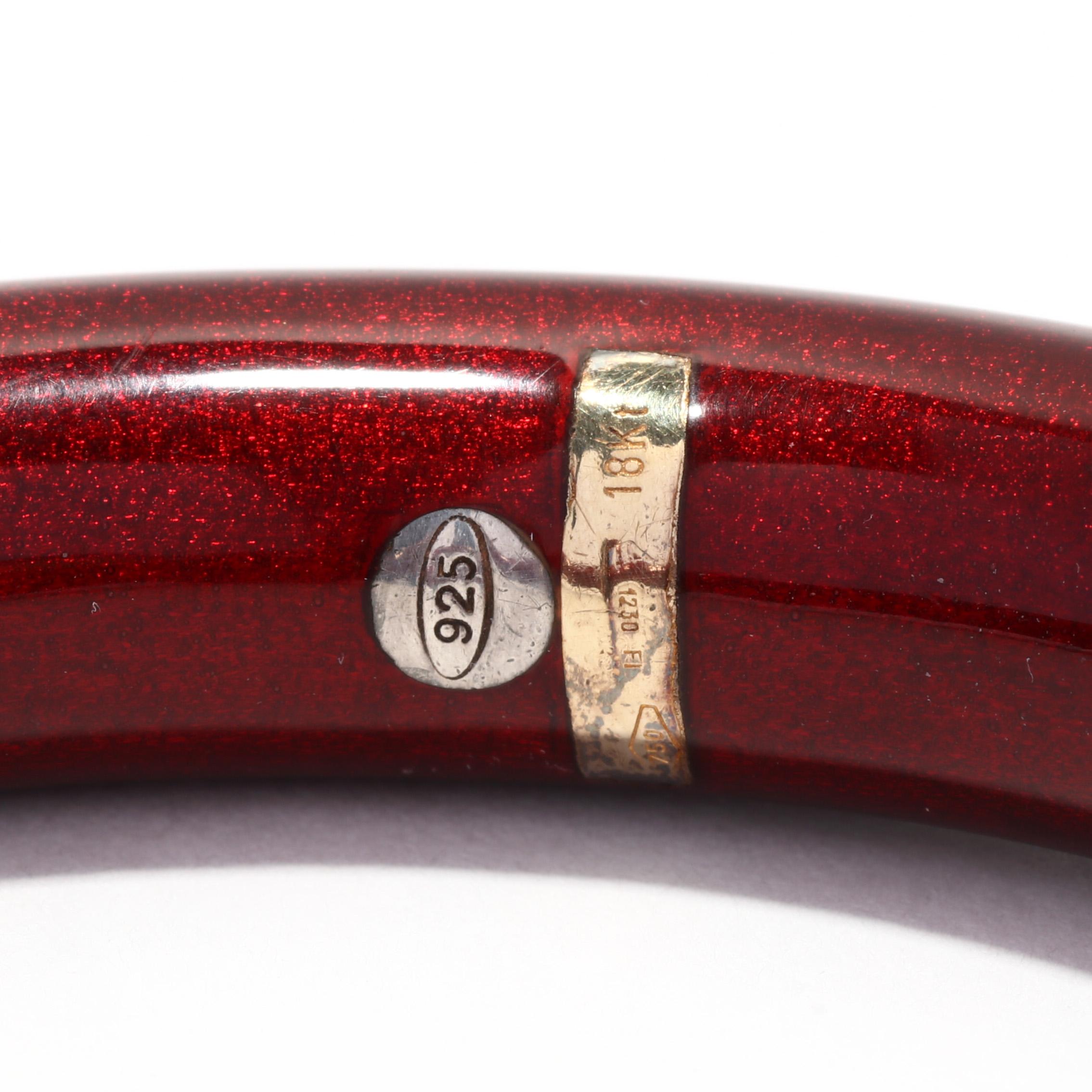 Women's or Men's La Nouvelle Bague Red Enamel Bangle Bracelet, 18K Gold, Sterling Silver Vermeil