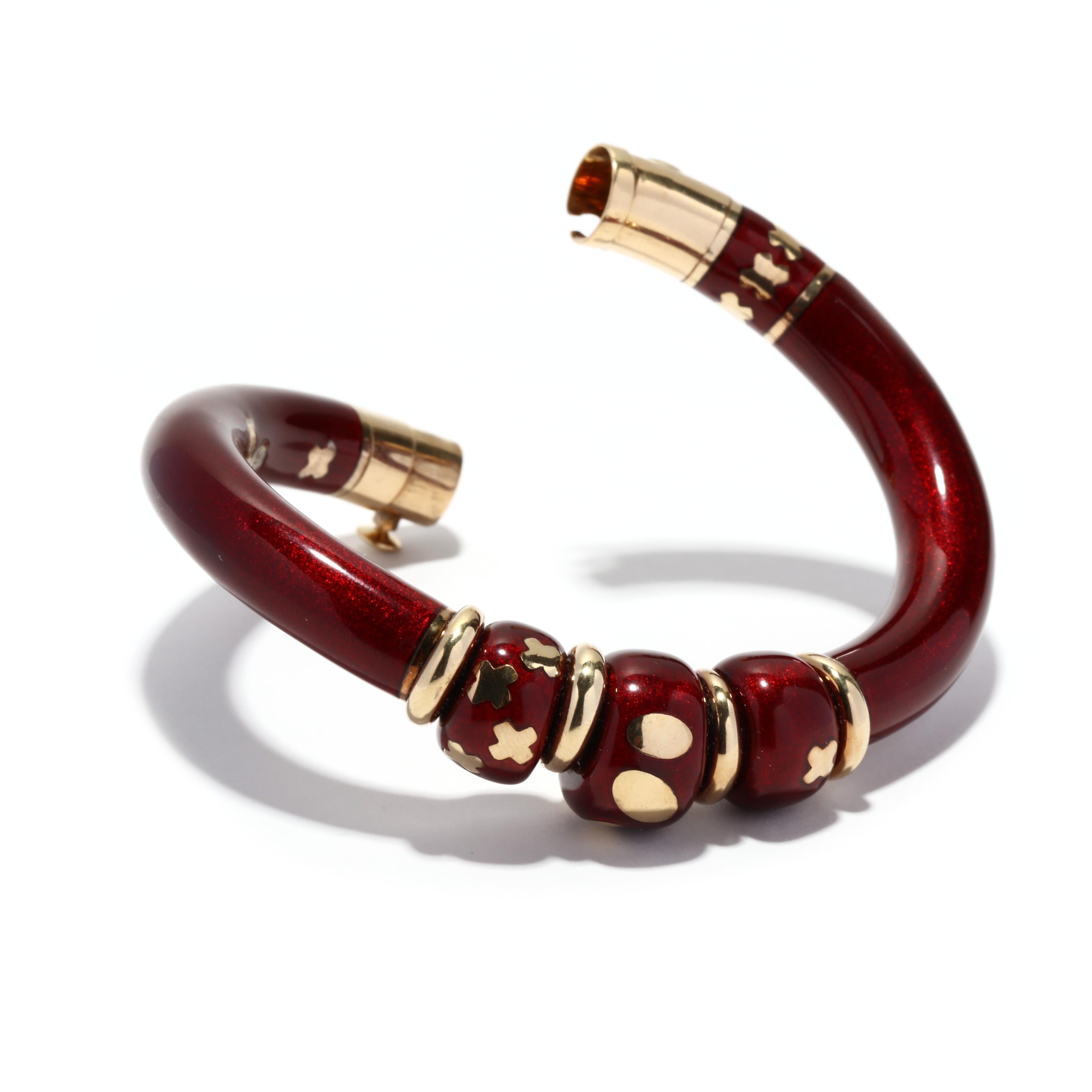 La Nouvelle Bague Red Enamel Bangle Bracelet, 18K Gold, Sterling Silver Vermeil 2