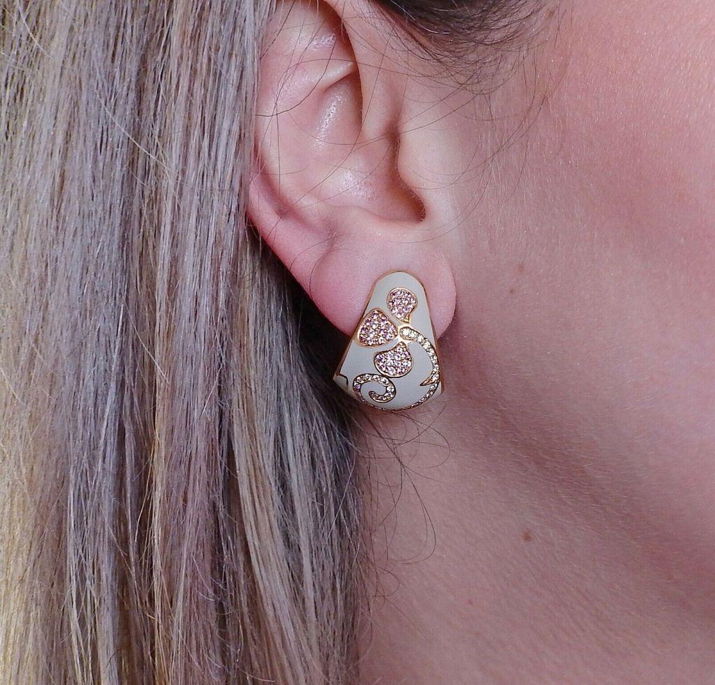 Women's or Men's La Nouvelle Bague Rose Gold Diamond Pink Sapphire Earrings