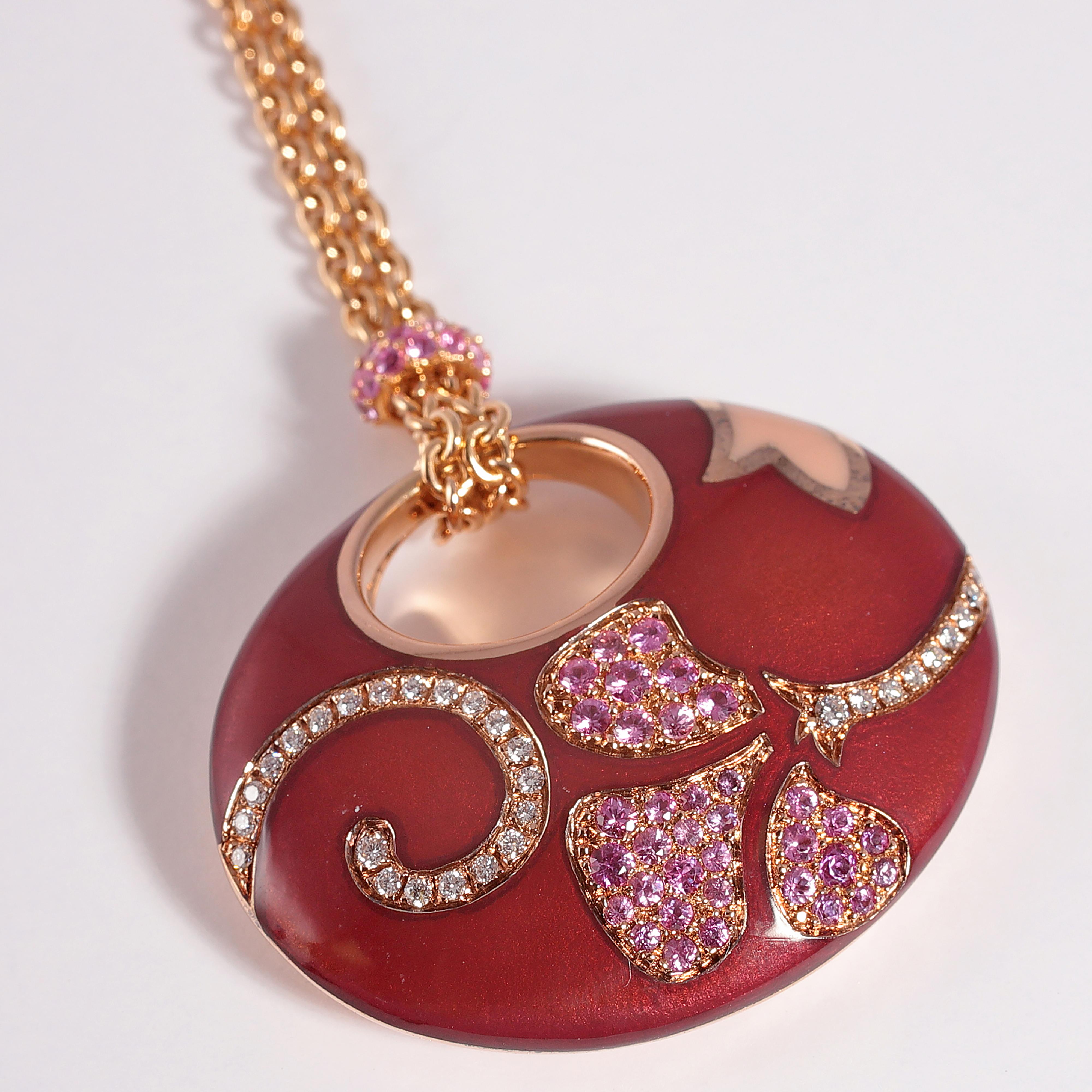 La Nouvelle Bague Rose Gold Pink Sapphire Diamond Enamel Necklace 1