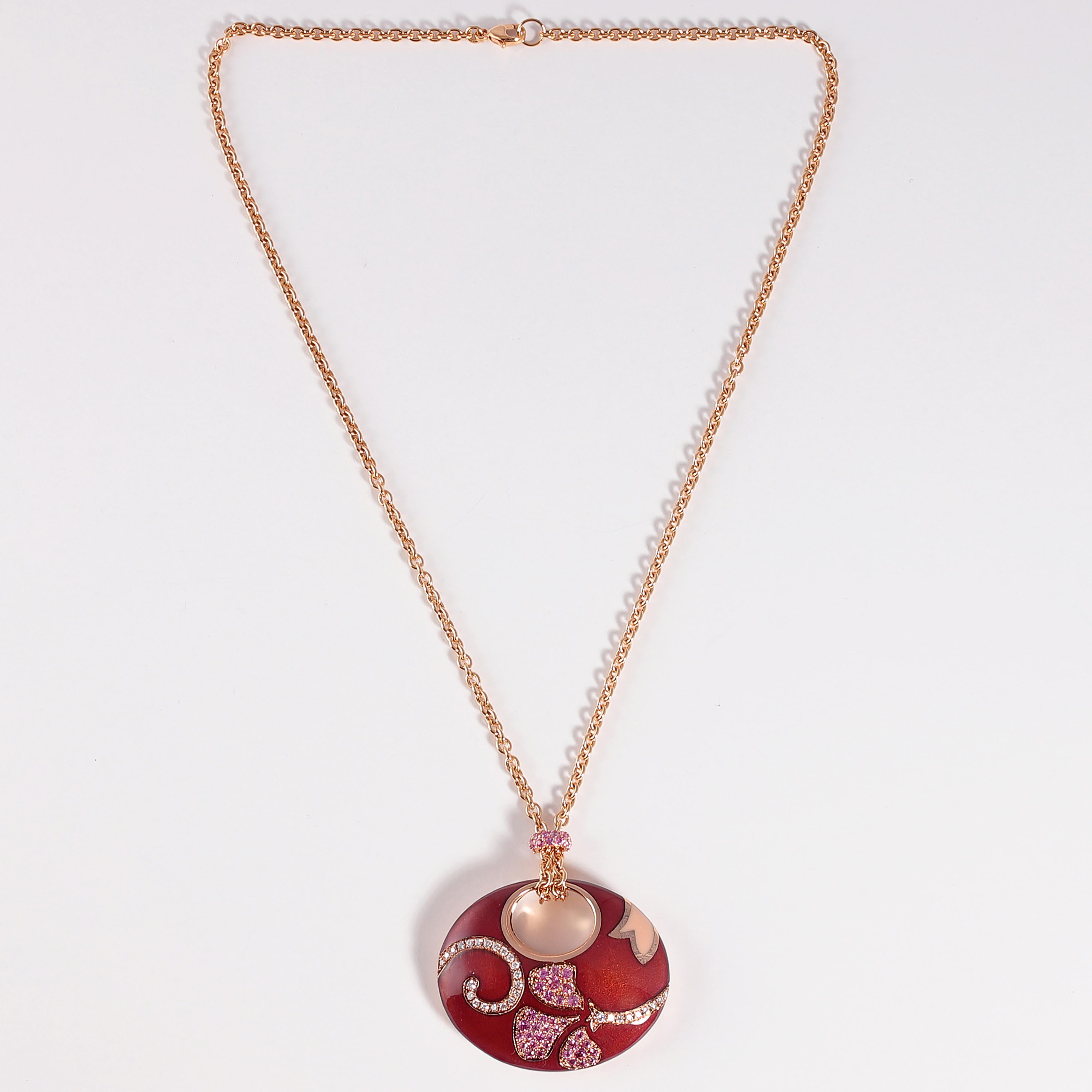 La Nouvelle Bague Rose Gold Pink Sapphire Diamond Enamel Necklace 2