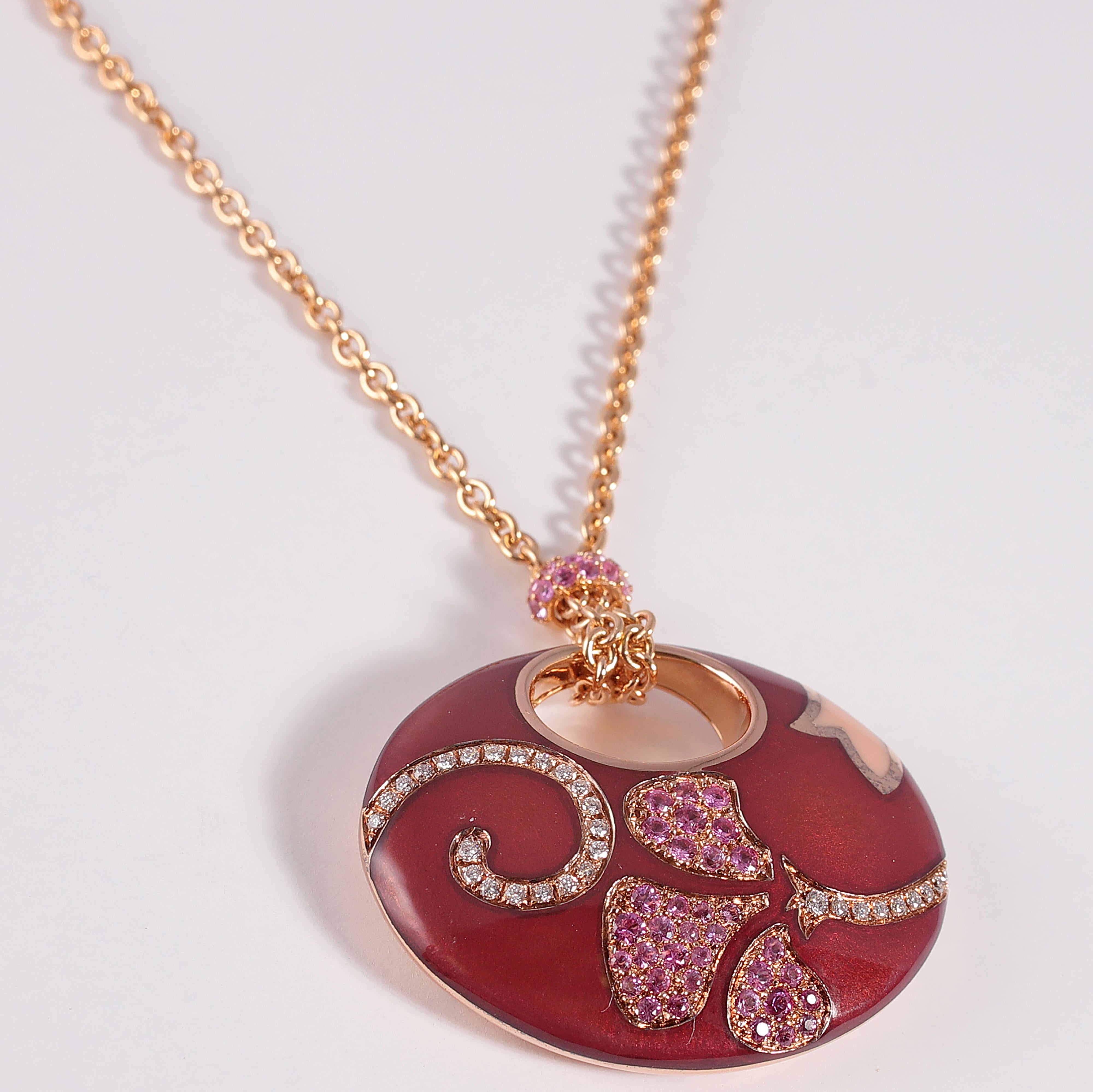 La Nouvelle Bague Rose Gold Pink Sapphire Diamond Enamel Necklace 3