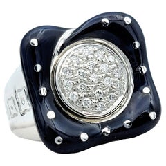 La Nouvelle Bague Round Diamond Cluster Square Blue Enamel Ring in 18 Karat Gold