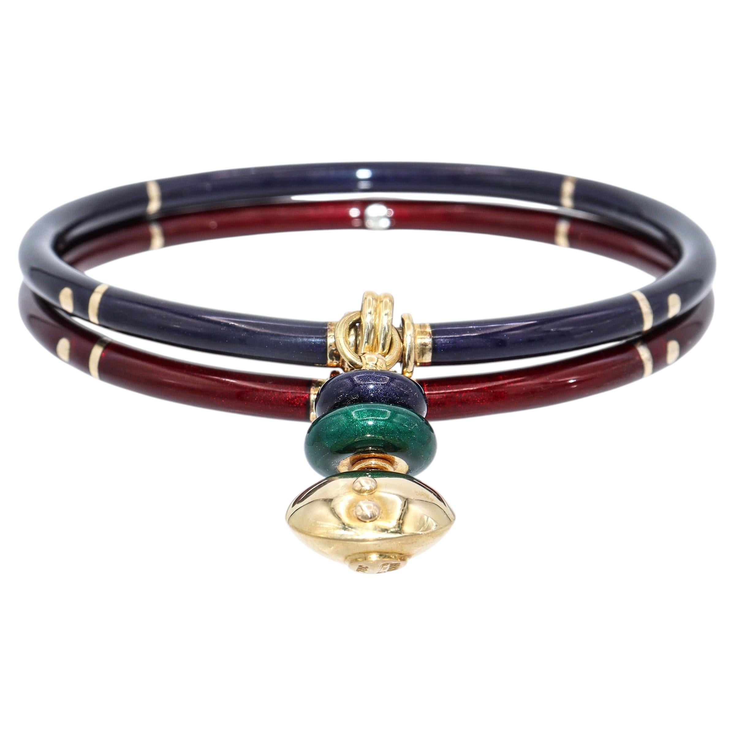 La Nouvelle Bague Sterling Silver & 18k Yellow Gold Enamel Twin Bangle Bracelet