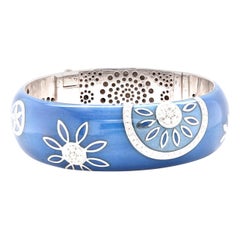 La Nouvelle Bague Sterling Silver Blue Enamel Diamond Bangle Bracelet