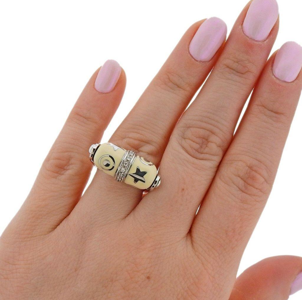Women's or Men's La Nouvelle Baguès White Gold Diamond Enamel Barrel Ring