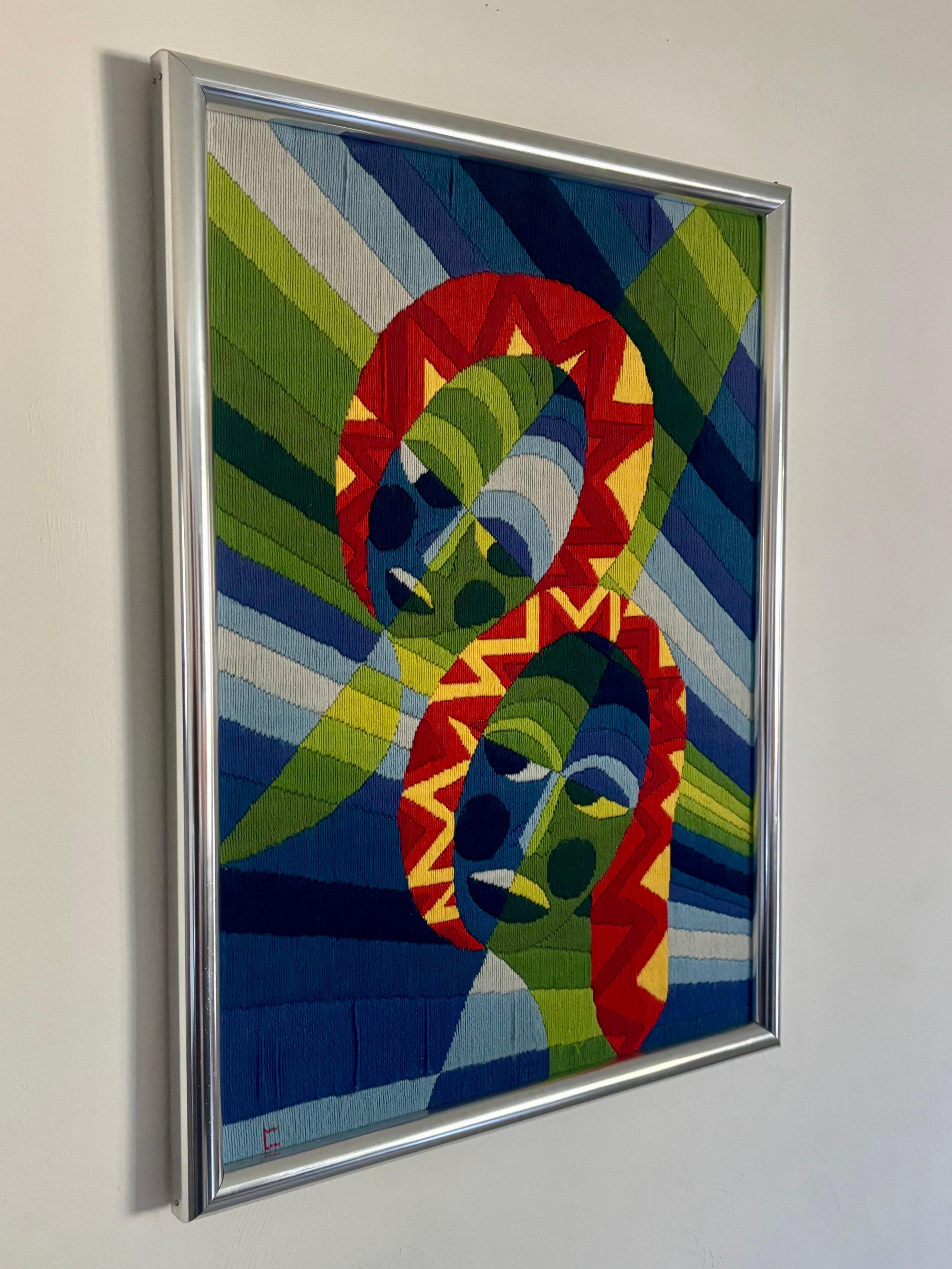 La Nouvelle Tapisserie DMC, French Mid Century Modern Needle Point Tapestry In Good Condition For Sale In Boynton Beach, FL
