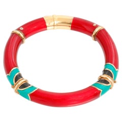 La Novelle Bague 18K Yellow Gold Enamel Red Bangle