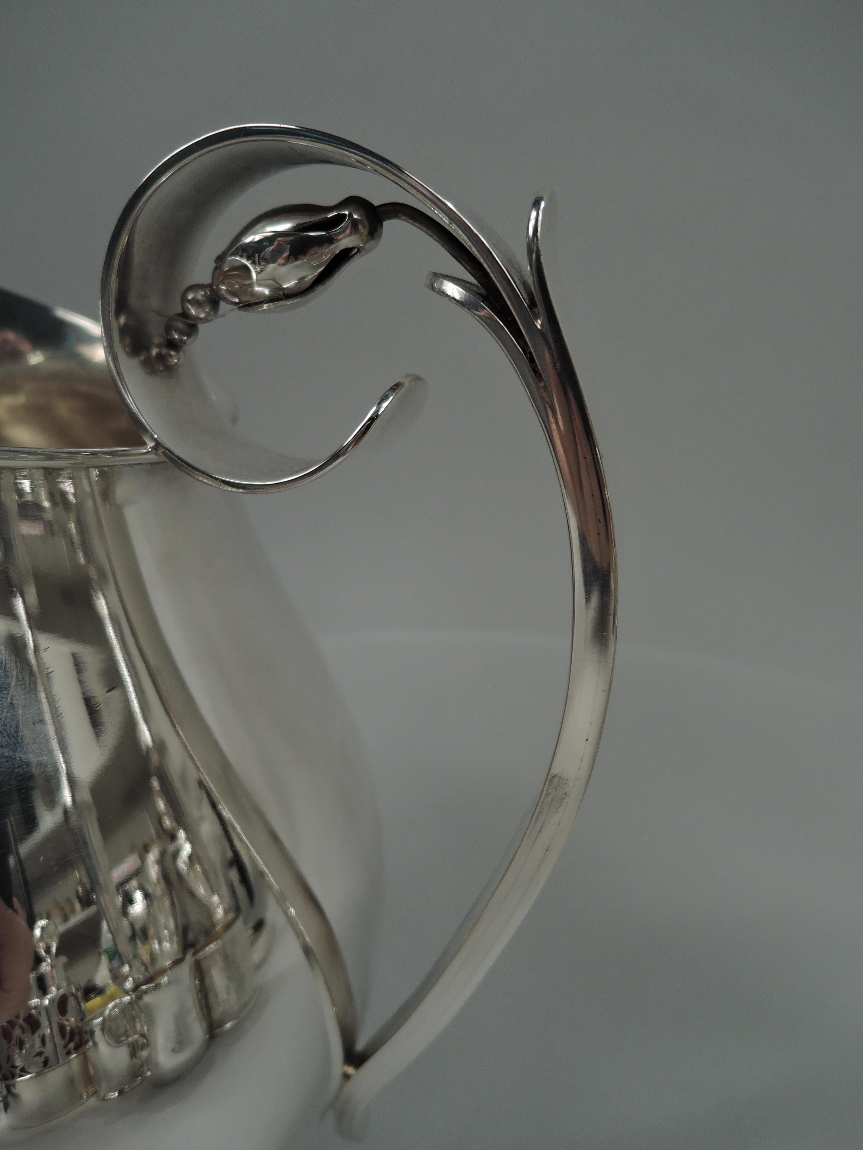 Mid-Century Modern La Paglia Jensen-Inspired Sterling Silver Blossom Water Pitcher For Sale