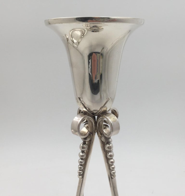 La Paglia Sterling Silver Bowl & Pair of Candlesticks Mid-Century Jensen Style For Sale 1