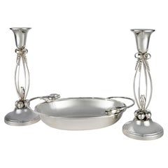 La Paglia Sterling Silver Bowl & Pair of Candlesticks Mid-Century Jensen Style