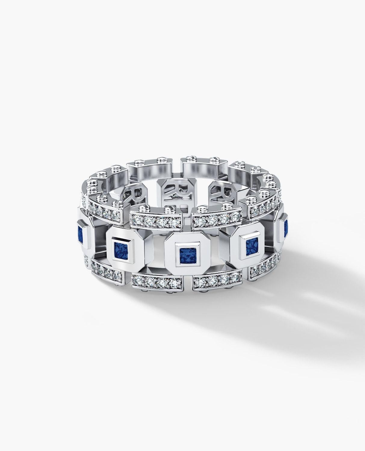 Contemporary LA PAZ 14k White Gold Ring with 1.20ct Sapphires and Diamonds For Sale