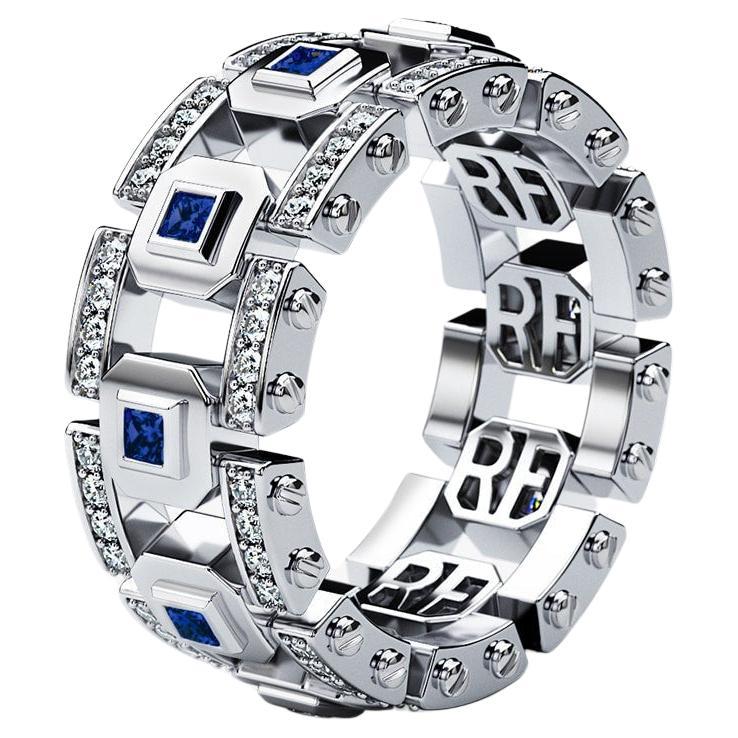 LA PAZ 14k White Gold Ring with 1.20ct Sapphires and Diamonds For Sale